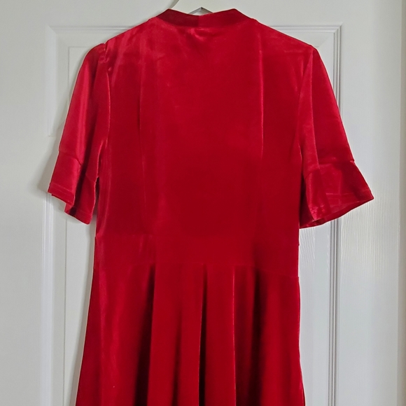 Ranphee Ruffle Sleeve Bow Tie Neck Velvet Dress - Picture 9 of 15